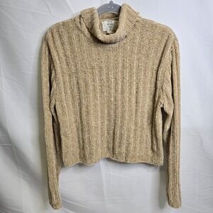 One Step Up Cropped Turtleneck Sweater, Tan Beige, Comfortable Winter Cozy Large